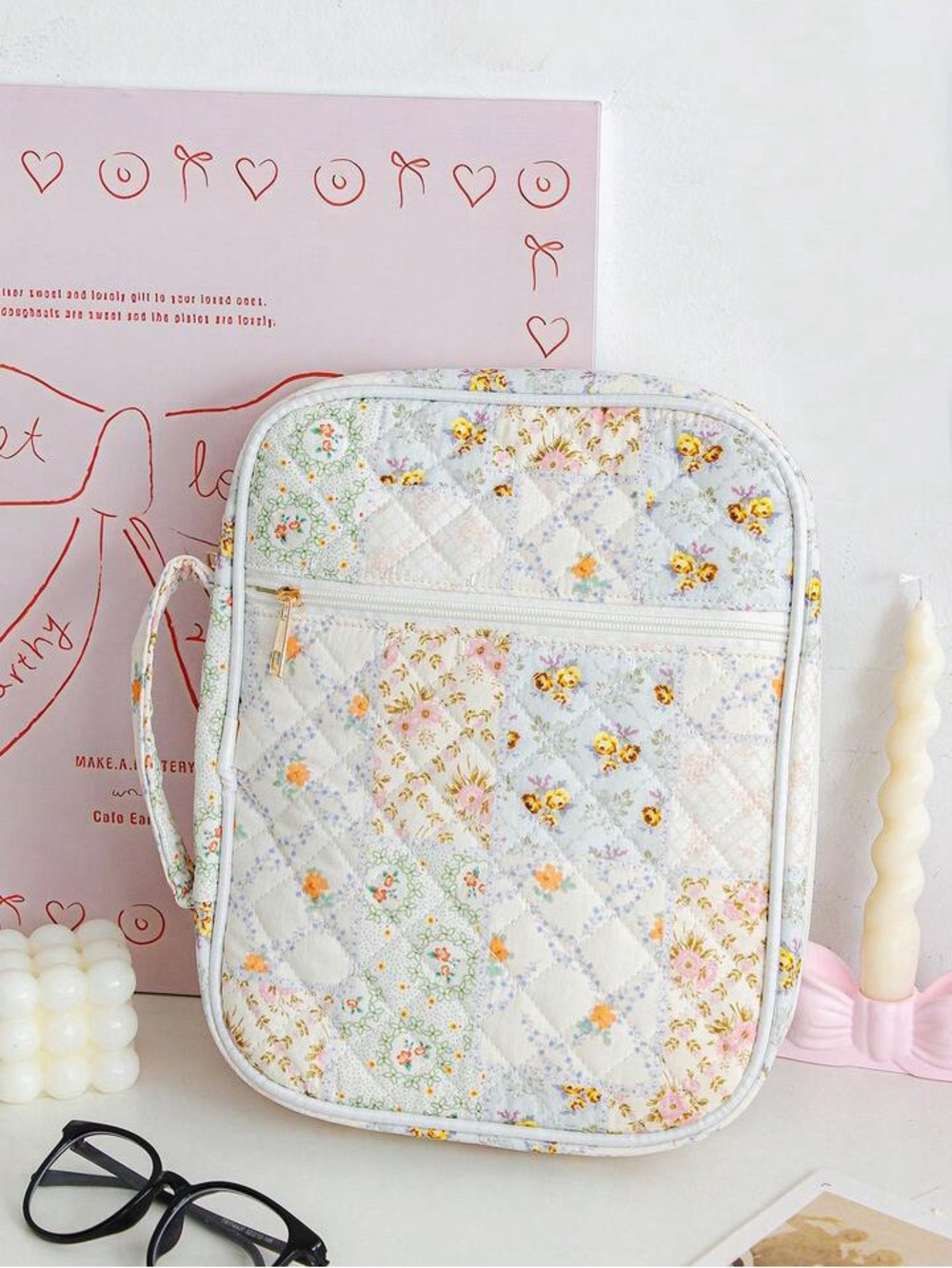 Quilted Floral Patchwork Bible cover in Cream and Pastel